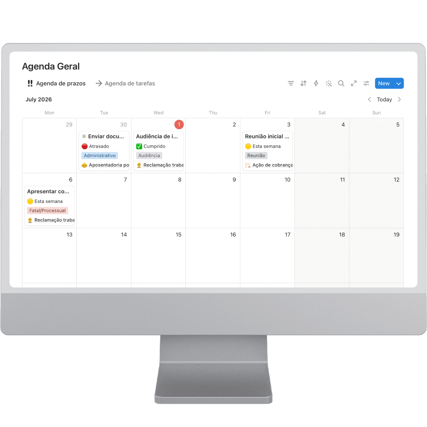 Agenda geral com prazos e tarefas