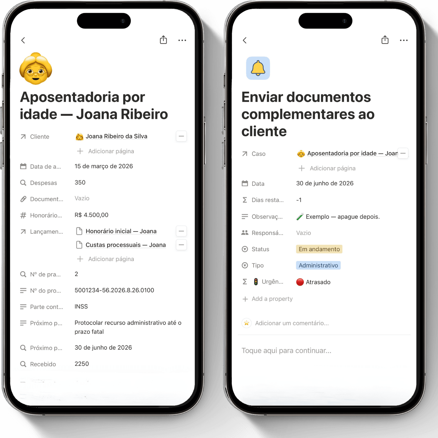 Caso e prazo conectados no celular