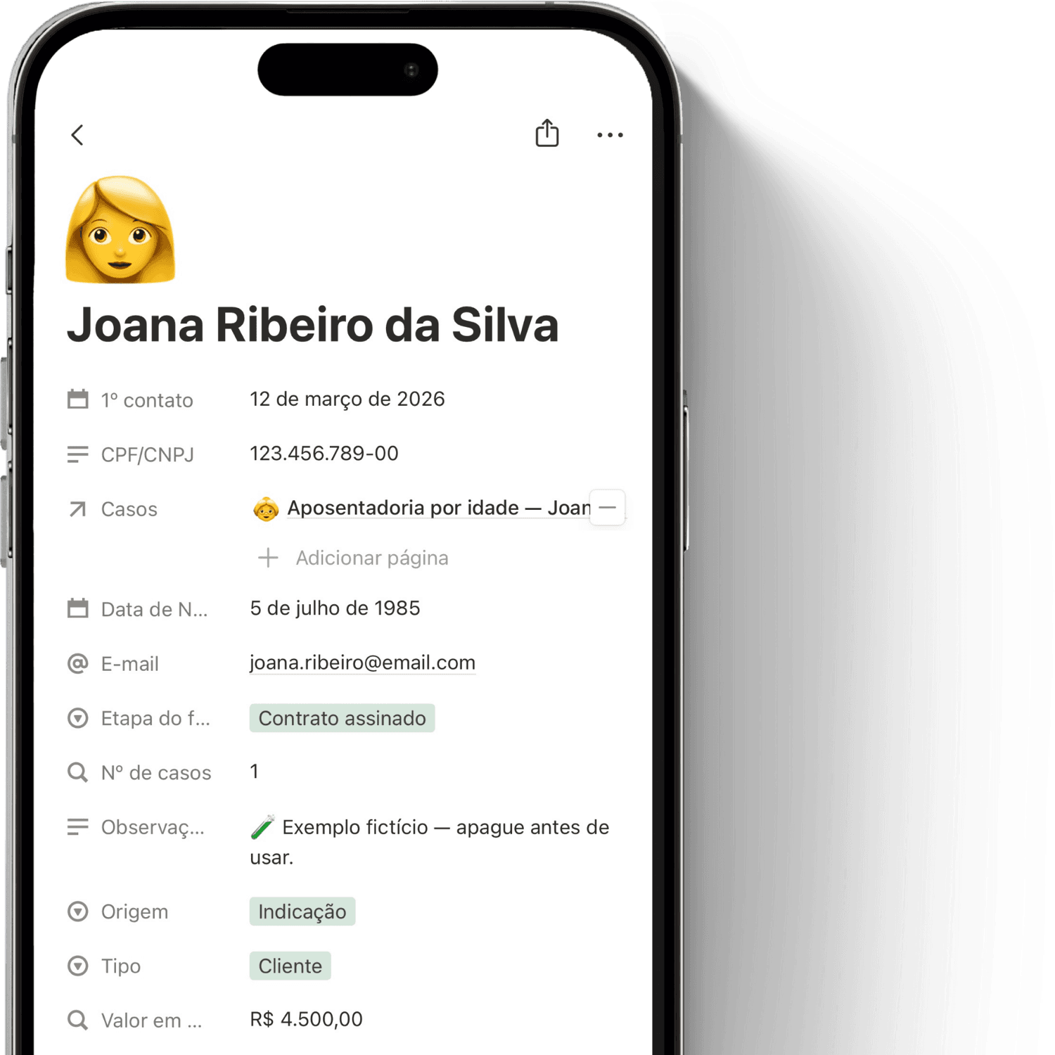 Ficha de cliente no CRM