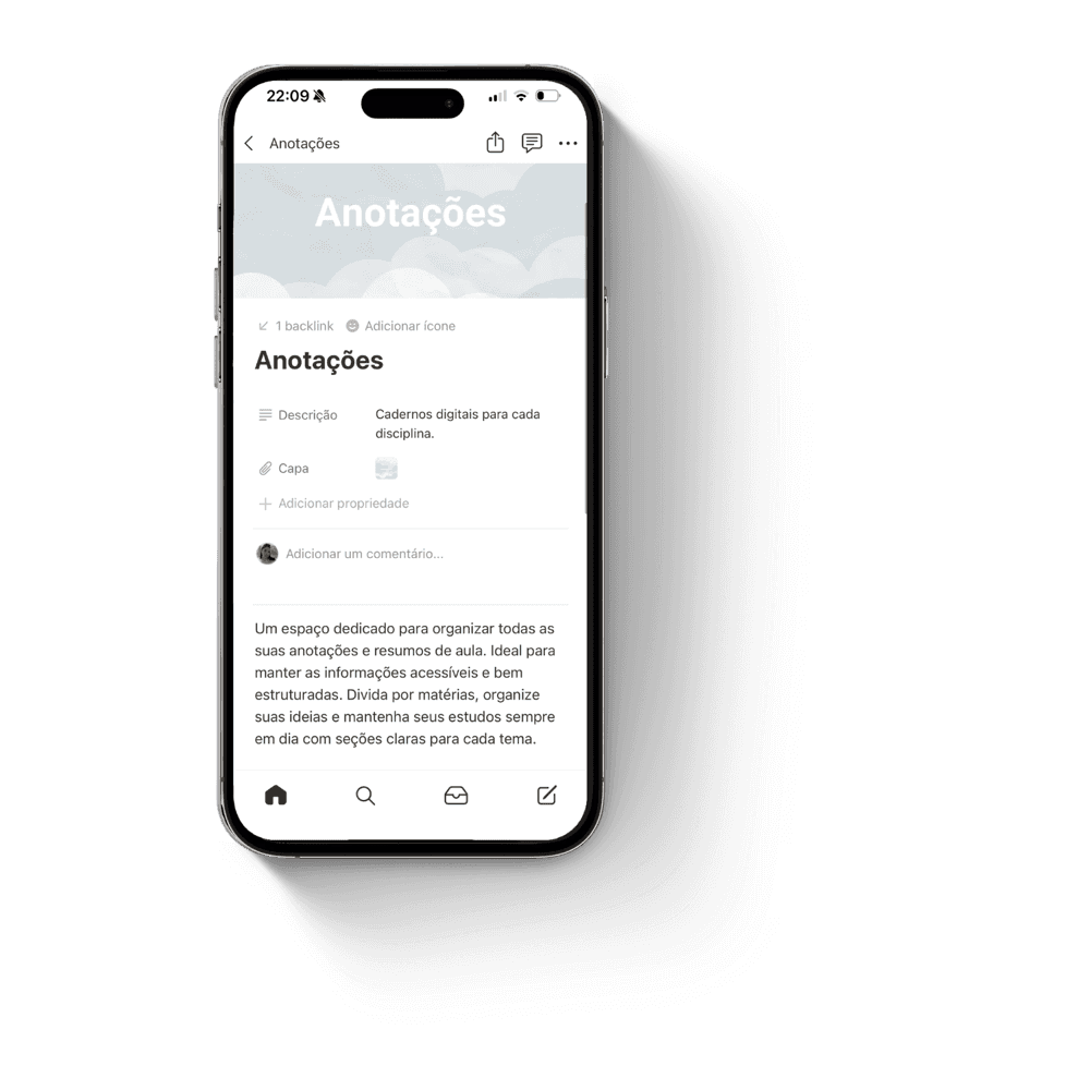 Caderno de anotações por disciplina no celular
