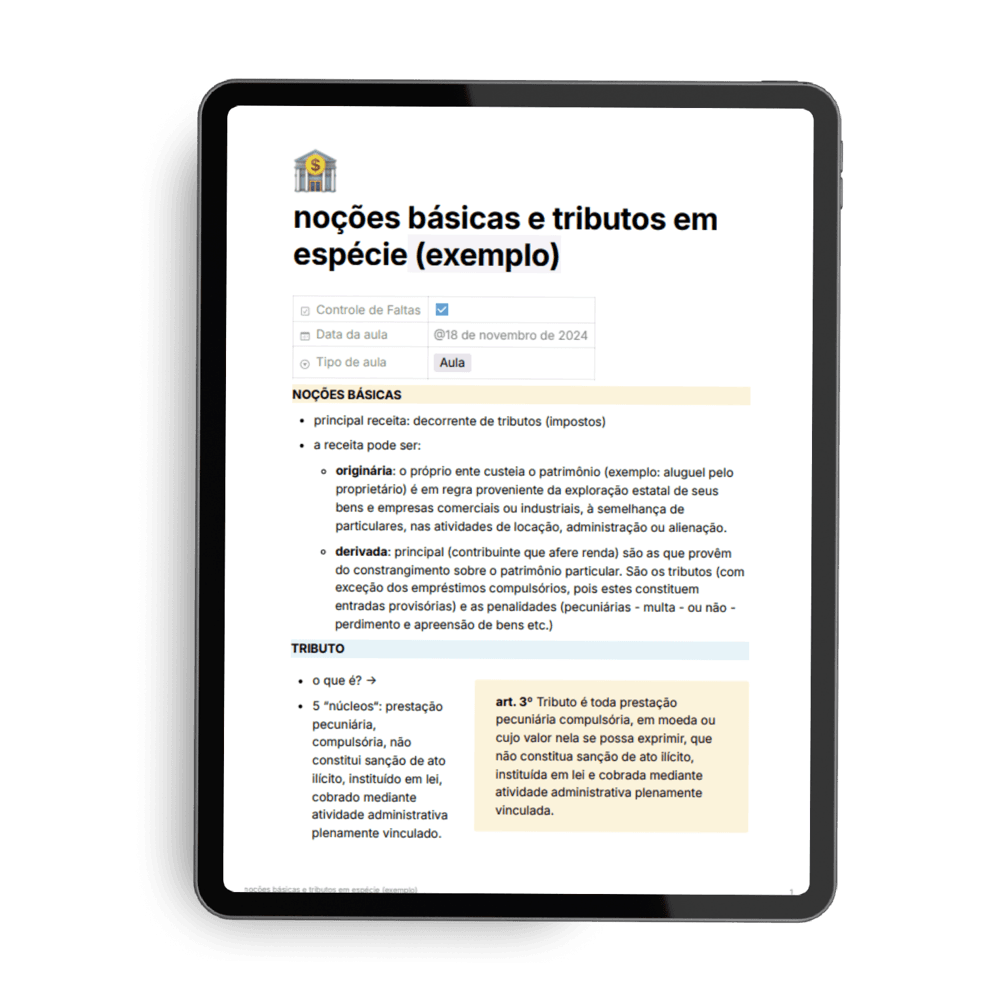 Resumo de aula no tablet